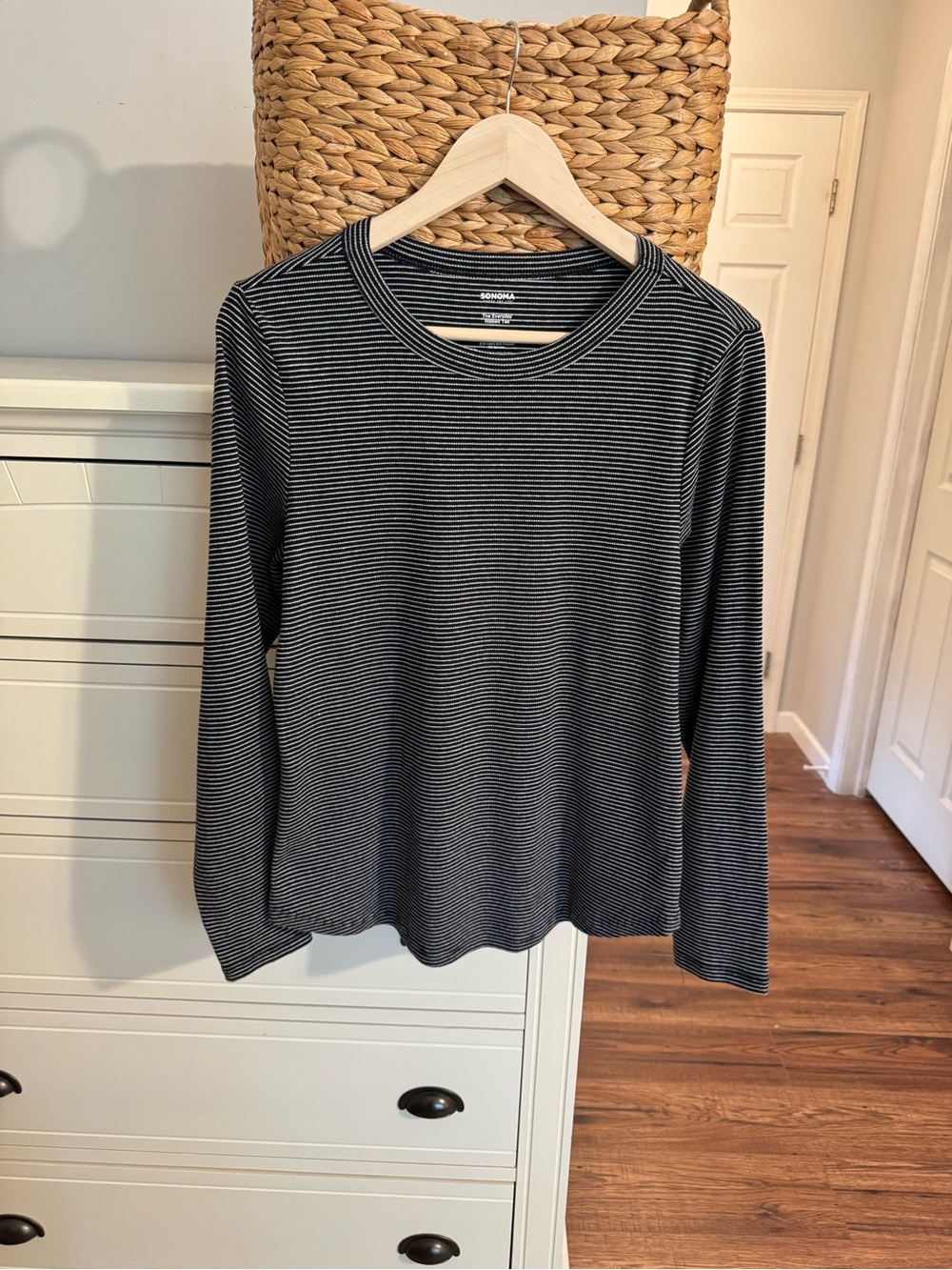 Sonoma Black White Striped Ribbed Long Sleeve Tee Women’s XL